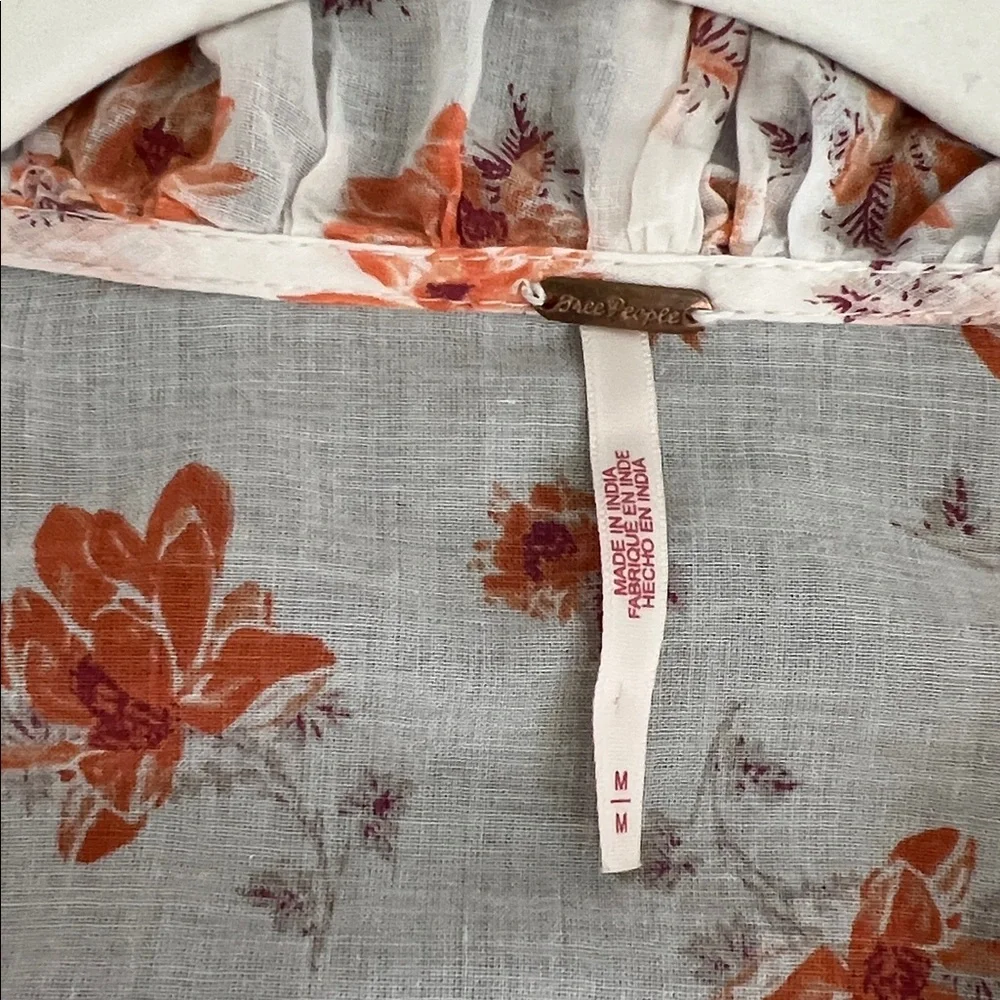 FREE PEOPLE Amanda Ruffle Top Blouse Ivory Orange Floral Women's Size M